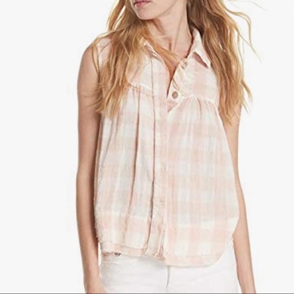 Free People Hey There Sunshine Pink Plaid Soft Top - Picture 1 of 8